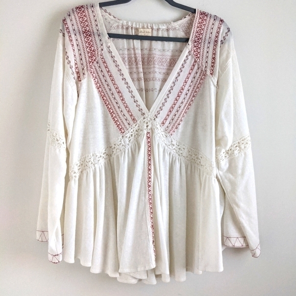 ALTER'D State White Bohemian Oversized V Neck Tunic S Embroidered Poet - Picture 1 of 10